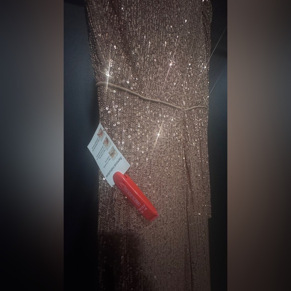 Mac Duggal High Neck Puff Sleeve Copper Evening Gown - Picture 7 of 12